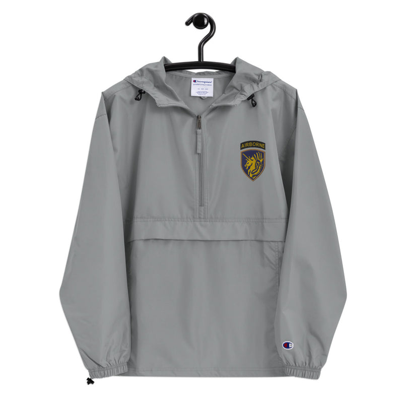 13th Airborne Division Graphite Champion packable jacket with a detailed embroidered logo.