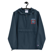 82nd Airborne Navy Champion packable jacket with a detailed embroidered logo.