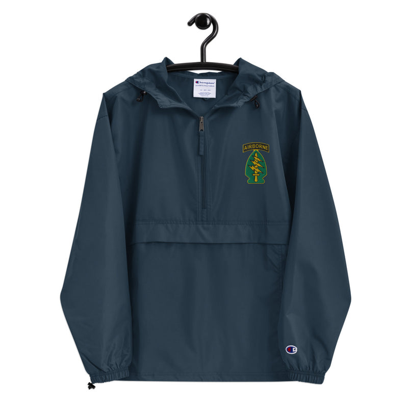 Special Forces Airborne Navy Champion packable jacket with a detailed embroidered logo.