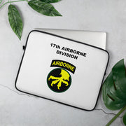 A lightweight and water-resistant white Laptop Sleeve with the 101st Airborne Division logo printed on top. The laptop sleeve is designed to fit a 15" laptop.