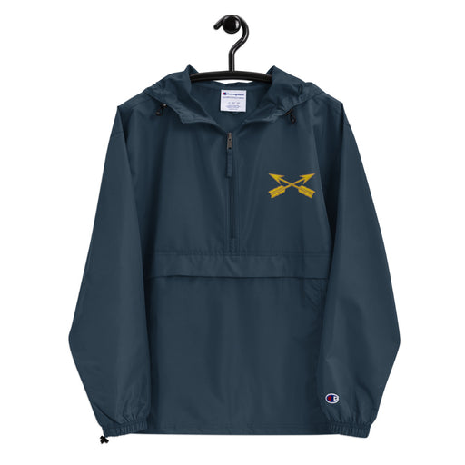 Special Forces Navy Champion packable jacket with a detailed embroidered logo.