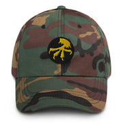 A military style 17th Airborne Division Hat with camouflage and the logo on the front.  The hat has a curved visor and an adjustable strap at the back. 