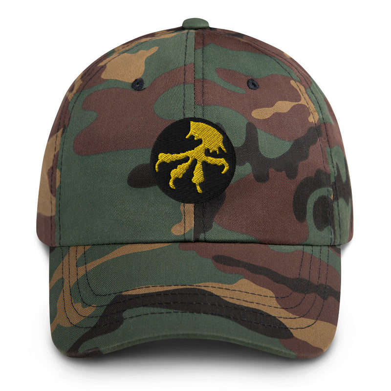 A military style 17th Airborne Division Hat with camouflage and the logo on the front.  The hat has a curved visor and an adjustable strap at the back. 