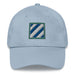 A light blue 3rd Infantry Division Hat with the logo on the front.  The hat has a curved visor and an adjustable strap at the back.