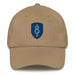 A khaki colored 8th Infantry Division Hat with the logo on the front.  The hat has a curved visor and an adjustable strap at the back.