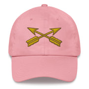 A pink Special Forces Division Hat with the logo on the front.  The hat has a curved visor and an adjustable strap at the back.