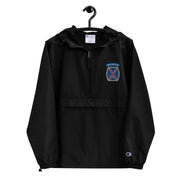 10th Mountain Division Black Champion packable jacket with a detailed embroidered logo.