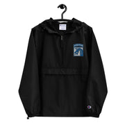 XVIII Airborne Black Champion packable jacket with a detailed embroidered logo.