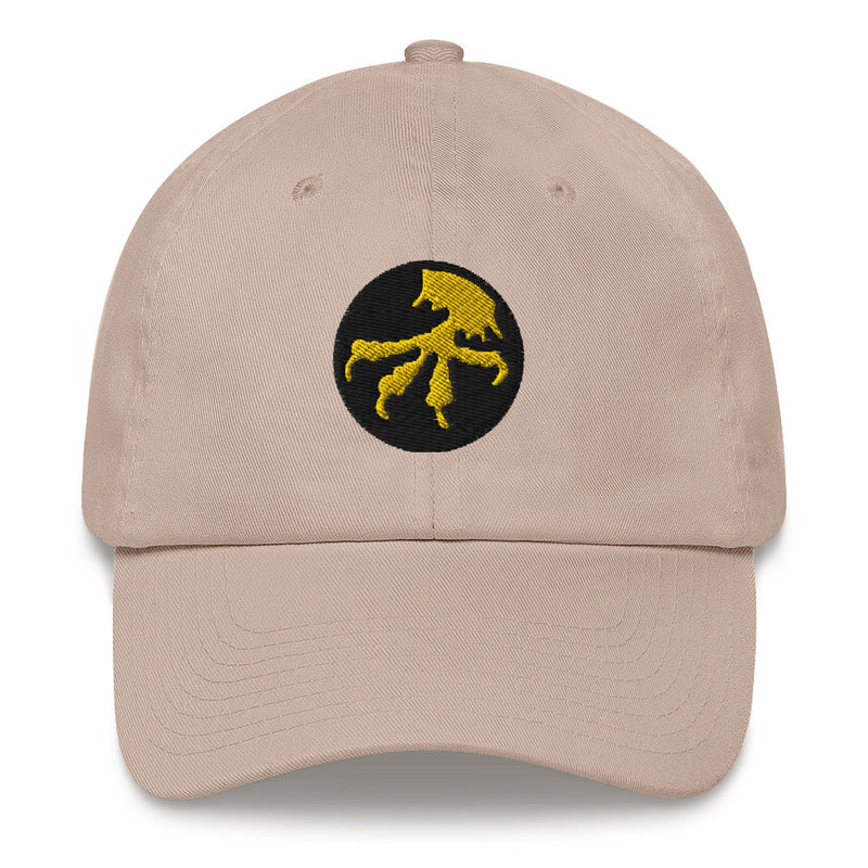 A stone colored 17th Airborne Division Hat with the logo on the front.  The hat has a curved visor and an adjustable strap at the back.
