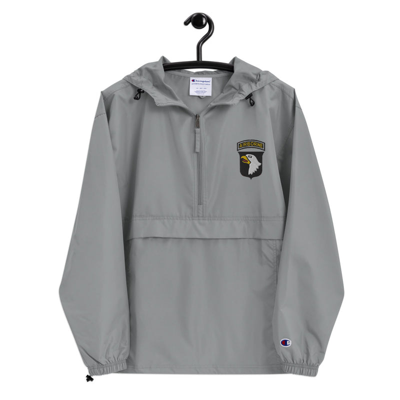 101st Airborne Graphite Champion packable jacket with a detailed embroidered logo.