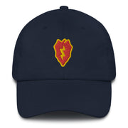 A navy blue 25th Infantry Division Hat with the logo on the front.  The hat has a curved visor and an adjustable strap at the back.