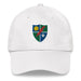 A white 75th Ranger Regiment Hat with the logo on the front.  The hat has a curved visor and an adjustable strap at the back.