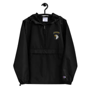 101st Airborne Black Champion packable jacket with a detailed embroidered logo.