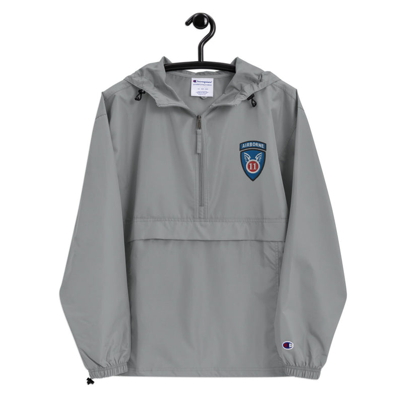 11th Airborne Division Graphite Champion packable jacket with a detailed embroidered logo.