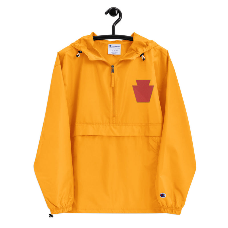 28th Infantry Division Gold Champion packable jacket with a detailed embroidered logo