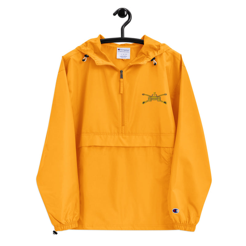 Army Armor Gold Champion packable jacket with a detailed embroidered logo