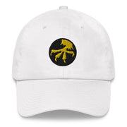 A white 17th Airborne Division Hat with the logo on the front.  The hat has a curved visor and an adjustable strap at the back.
