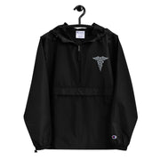 Hospital Corpsman Black Champion packable jacket with a detailed embroidered logo.