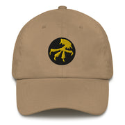 A khaki colored 17th Airborne Division Hat with the logo on the front.  The hat has a curved visor and an adjustable strap at the back.