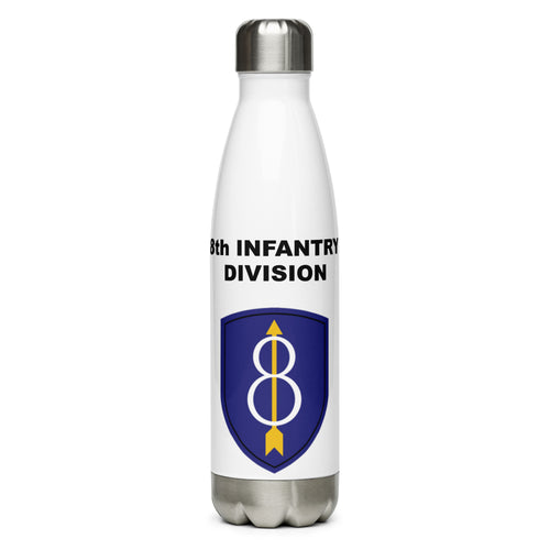 Designed with the 8th Infantry Division logo of the US Army, this water bottle is the perfect addition for today's soldier